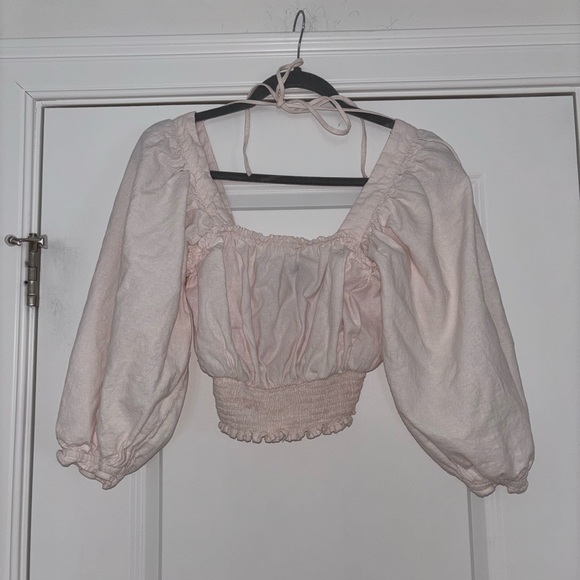 Women's White Smocked Peasant Crop Top - Picture 7 of 8